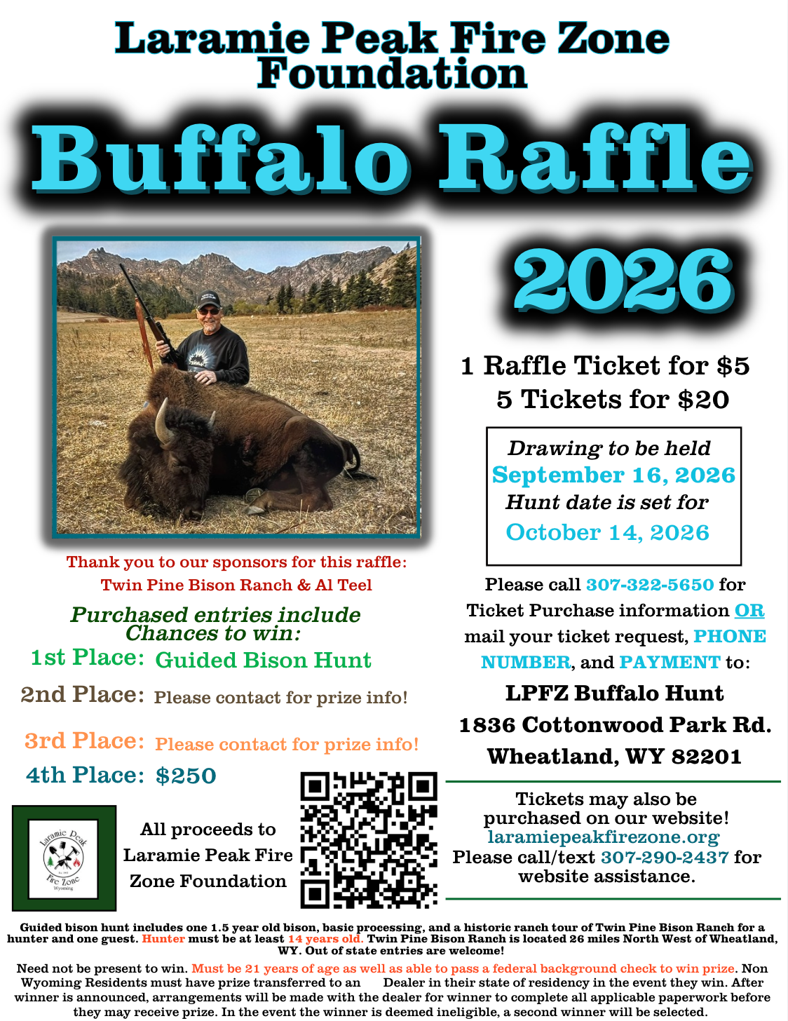 Buffalo Raffle 2026 Buffalo Raffle Tickets | Laramie Peak Fire Zone Wyoming